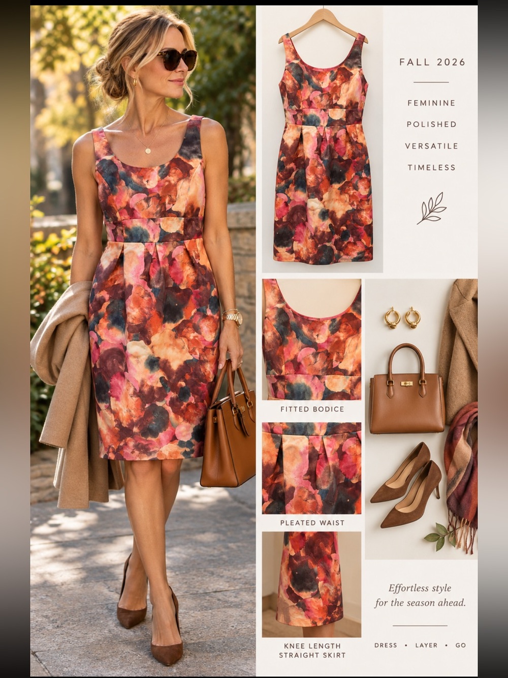 Watercolor Floral Dress in Red, Pink & Brown